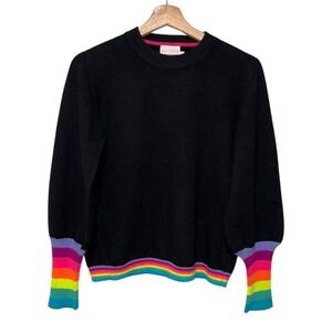 Brodie 100% Cashmere Black Rainbow Balloon Sleeve Crewneck Sweater Sz S Pullover